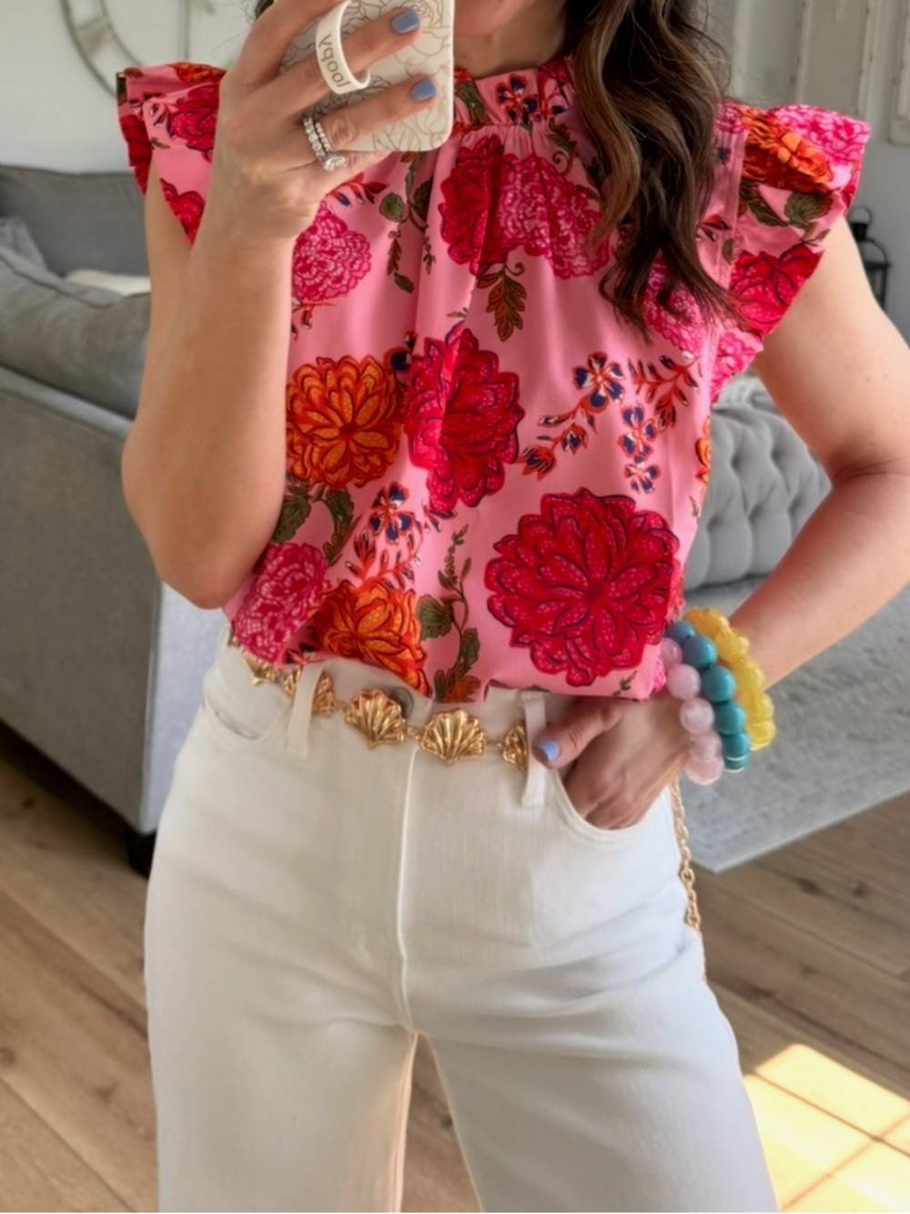 NWT Floral Ruffle Sleeve Top in Pink🎆